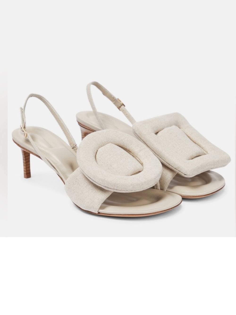 Jacquemus Neutral Linen Padded Geometric Slingback Heels